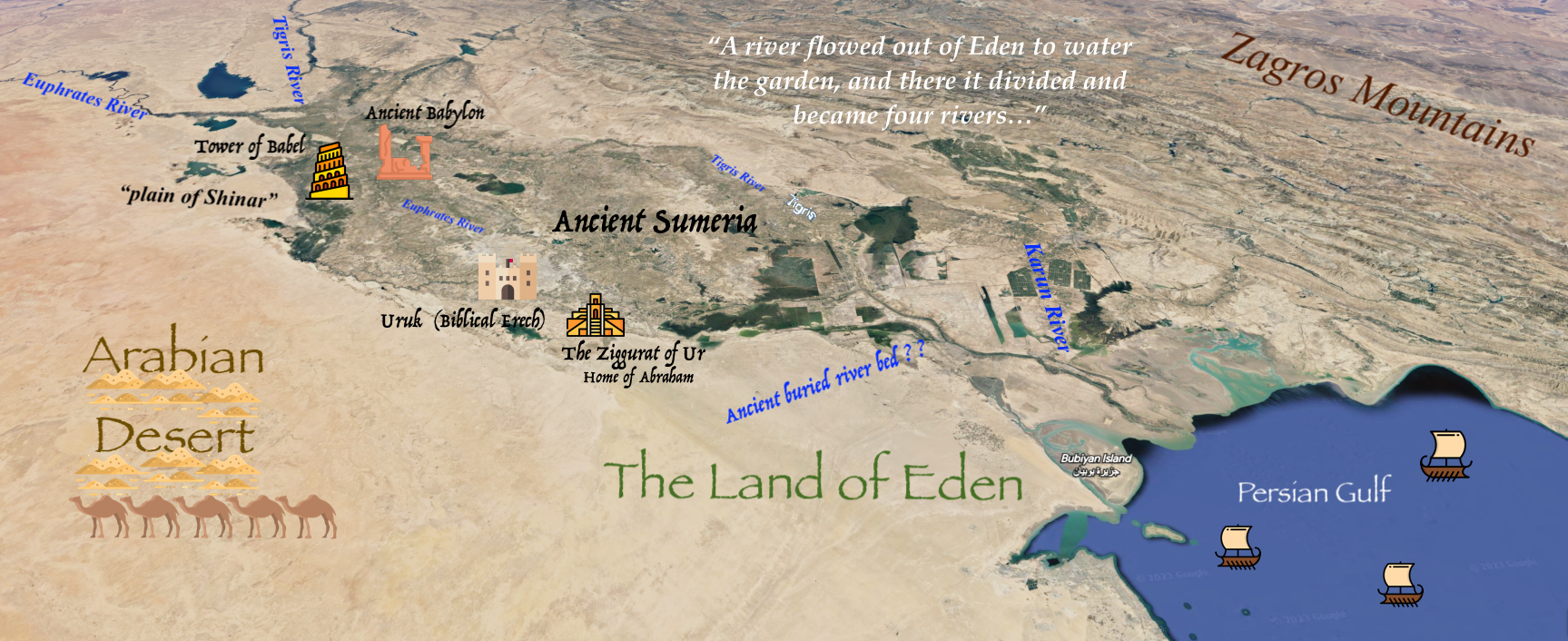 A Biblical map of the land of Eden as described in the early chapters of Genesis.