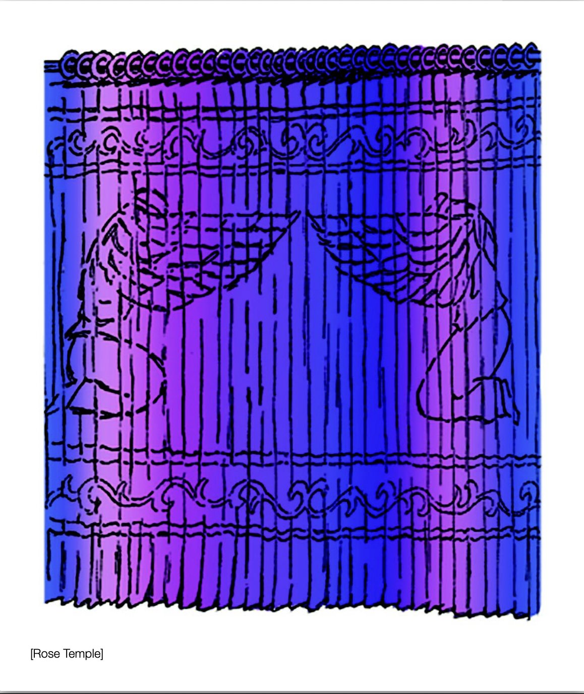 A depiction of the Veil separating the Holy of Holies and Ark of the Covenant.